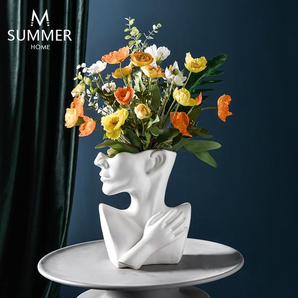 

vases nordic modern white ceramics figure inserting flowers arts vase for home decoration accessories abstract sculpture artwork vasos