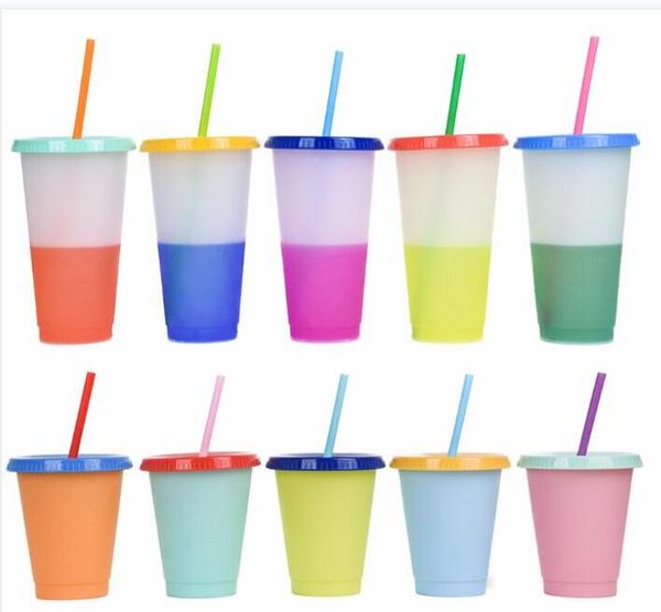 

24oz color changing cup clear color plastic drinking tumblers candy colors reusable cold drinks cup magic coffee beer mugs