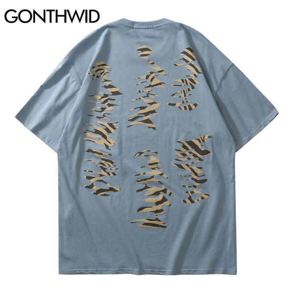 

gonthwid harajuku tees shirts zebra tiger pattern stripes tshirts streetwear hip hop casual cotton short sleeve t-shirt men c0315, White;black