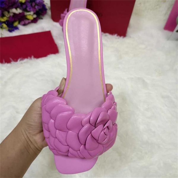 

new women slippers ladies flat heel slipper tide female slippers leather womens flower slides with box large size 35-45, Black