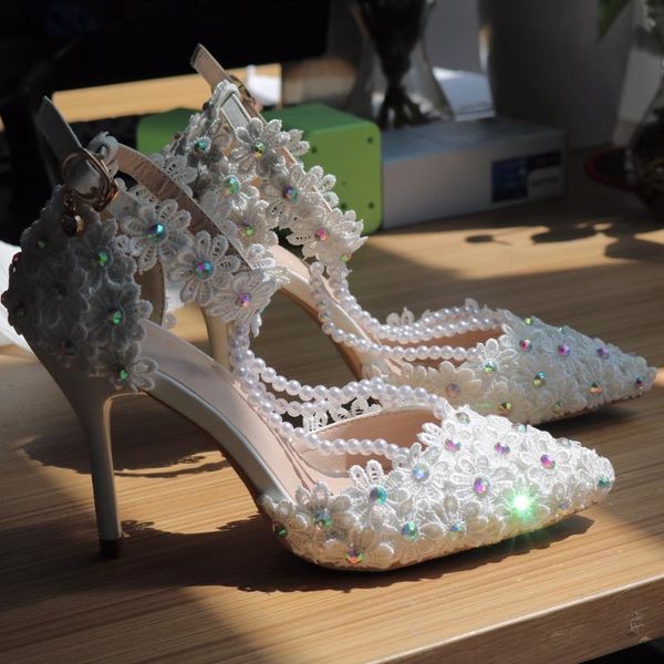 

sandals european american style thin heeled high shoes with button pointed and white lace women's, Black