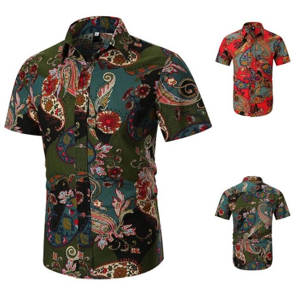 

men's dress shirts vintage paisley print hawaiian shirt men 2021 summer mens cotton short sleeves casual slim fit male, White;black