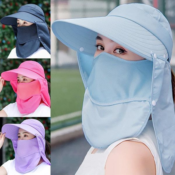 

wide brim hats women sun hat multi function anti-uv summer lady visor cap female neck protect riding hunting outdoor, Blue;gray
