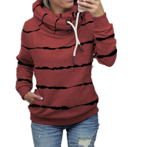 

hooded fleece sweater new women's autumn winter stripe 2020 print ell, Blue;black