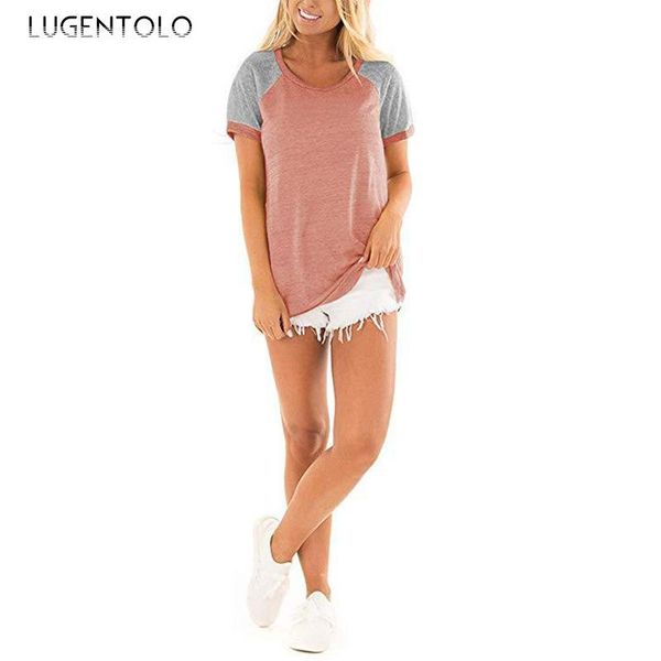 

women's t-shirt women summer loose casual o-neck tshirt short sleeve splice tee fashion lady t-shirts lugentolo, White