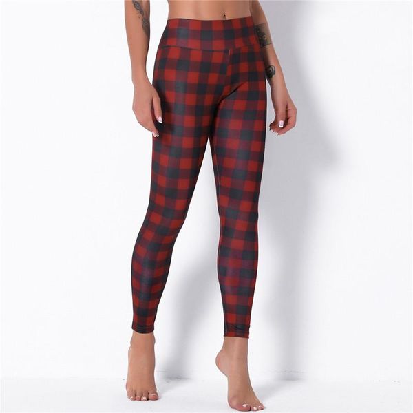 

women's leggings arrival plaid printing women outdoor running pants autumn casual high elastic gym sports, Black