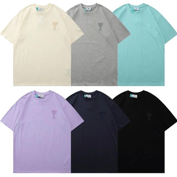 

men's t-shirts ami men designer t-shirt hige quality pure cotton round neck tees loose casual streetwear embroidery summer 2021, White;black