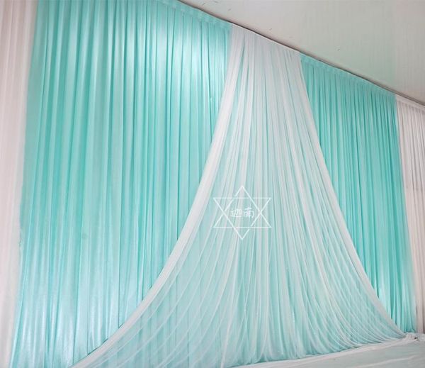 

party decoration 3*6m tiffany blue ice slik wedding&party backdrop curtain with beauty tulle swag background stage event decorations