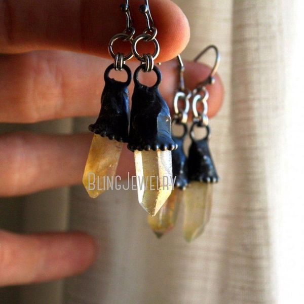 

dangle & chandelier er40593 lemon aura quartz crystal drop earrings light yellow point earring spike, Silver