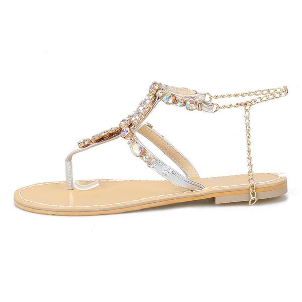 

sandals summer women fashion hollow out metal chain flats consice 33-50, Black