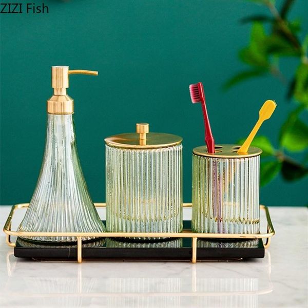 

bath accessory set creativity brass glass bathroom home soap dispenser and toothbrush holder wash kit el accessories gift