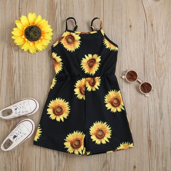 

girl's dresses toddler baby kids clothes girls dress outfits sunflower pattern print sling stitching jumpsuit pour filles children, Red;yellow