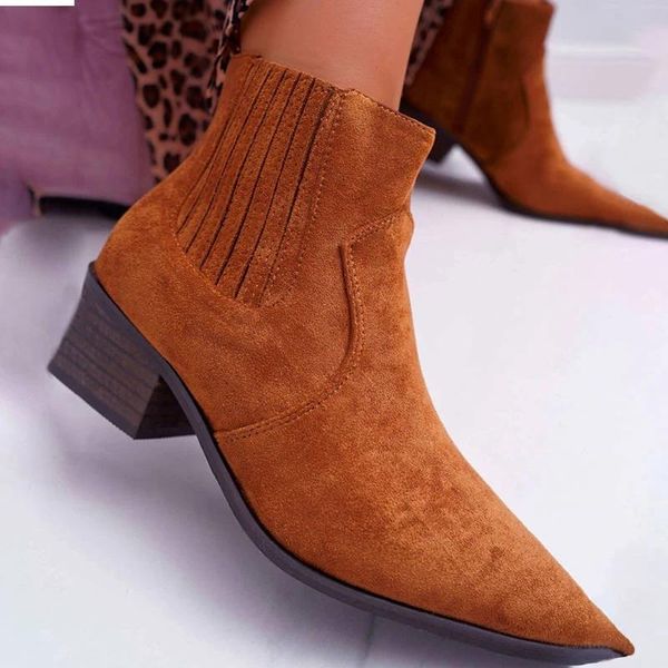 

boots 2021 autumn women ankle motorcycles flock handmade sewing pointed toe platform chunky heel cool fashion girl shoes ladies, Black