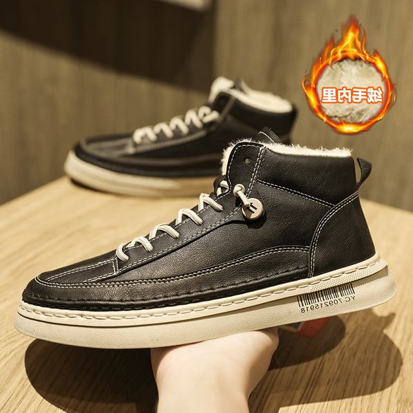 

shoes new winter trend high board men's versatile leisure plush warm cotton youth sports, Black