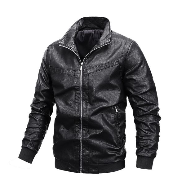 

autumn leather men's motorcycle clothes new men's large leather jacket pu coat, Black