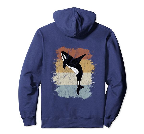 

vintage killer whale art retro orca whale silhouette pullover hoodie, White;black