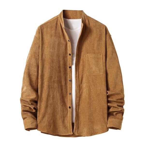 

men's casual shirts corduroy mens pocket thick solid striped long sleeve dress korean oversized men work business shirt camisas, White;black