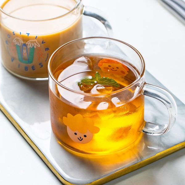 

mugs coffee 400ml creative boy girl glass couple cup handgrip cartoon milk mug office home coffe juice beer drinkware cups