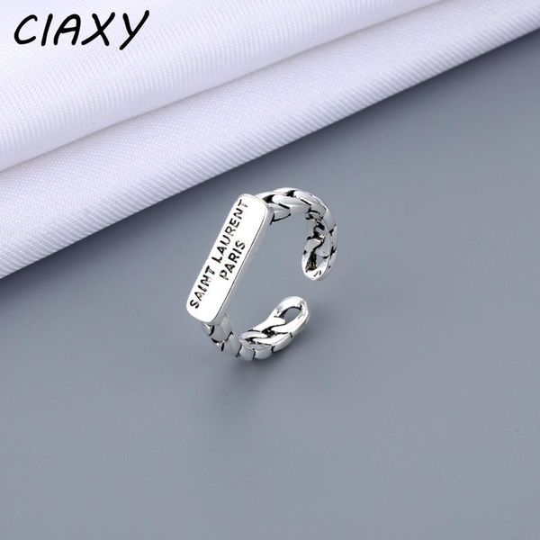

cluster rings ciaxy 925 sterling silver retro chain design letter for women simple adjustable thai ring creative jewelry, Golden;silver