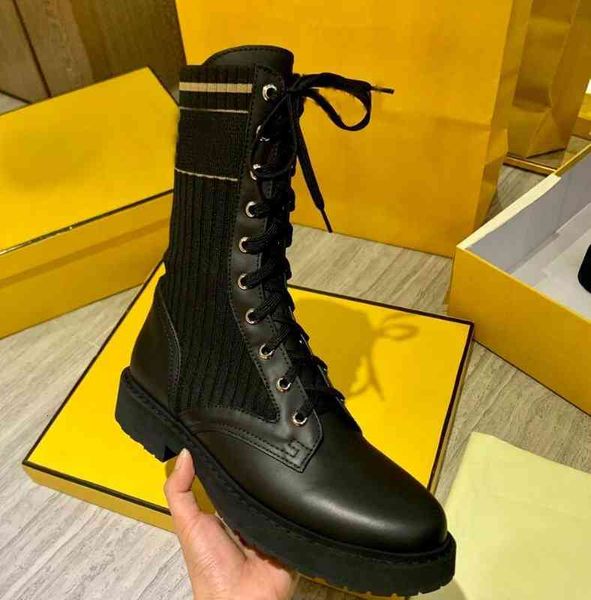 

women boots knitted stretch martin black leather knight short design casual shoes size35 40