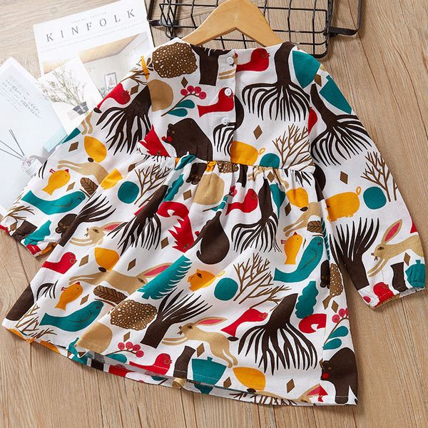 

2-7 t fashion childrens dress animal print clothes dresses long sleeve baby dress clothing child gilrs princess dresses, Red;yellow