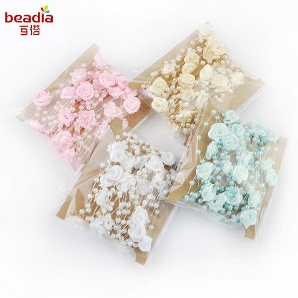 

party decoration handmade artificial fake plastic soil color rose shape 4mm flower beads chian for wedding grand event supplies