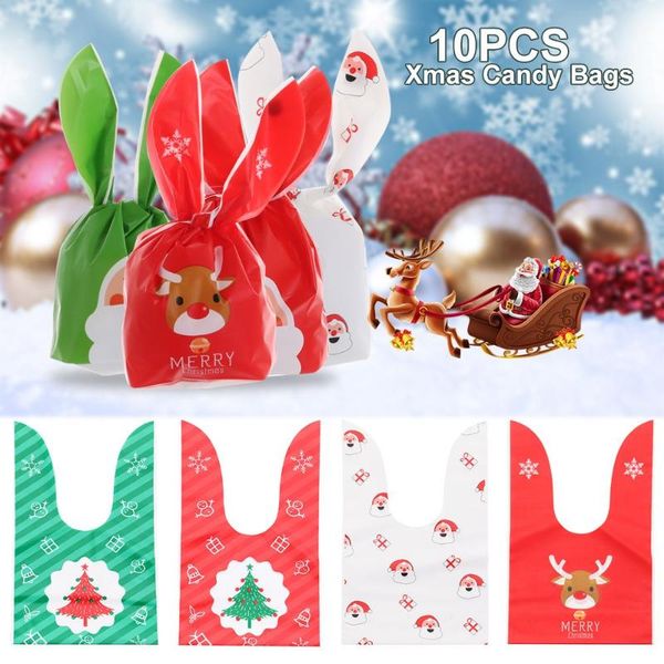 

gift wrap 10pcs long ear candy bags merry christmas santa claus plastic treat bag xmas year biscuit