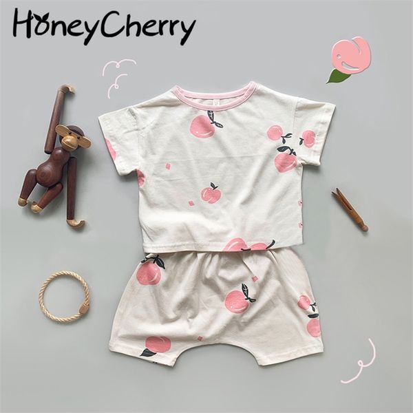 

baby set summer thin comfortable print short sleeve shorts 2 piece 210702, White