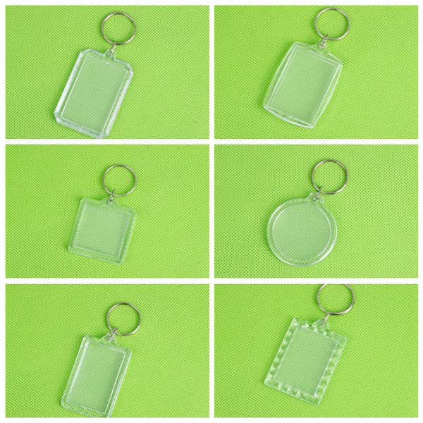 Acrílico Keychain Blanks Inserir molduras e molduras chaveiros chaveiros quadrados quadrado retângulo Coração Circular TX0039