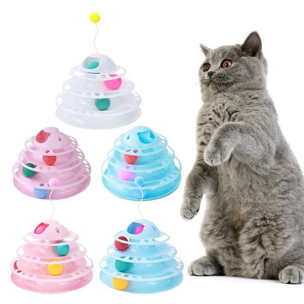 

cat toys 4 layer turntable kitten puppy ball disc iq traning games interactive