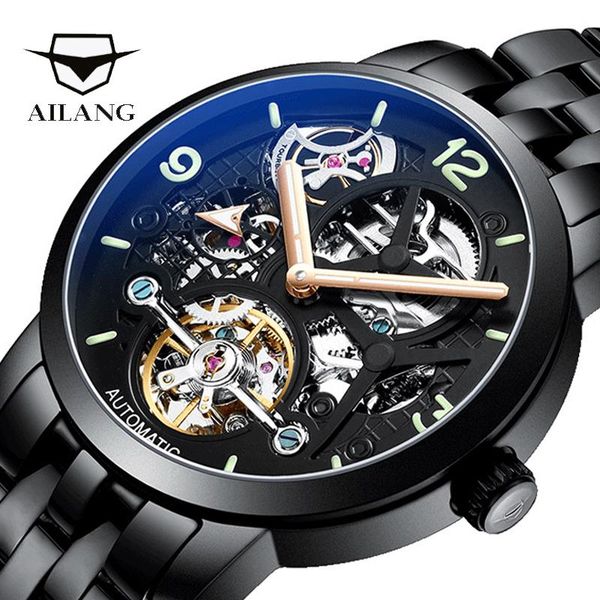 

wristwatches ailang quality watch original design automatic brand tourbillon leather men montre homme machinery male, Slivery;brown
