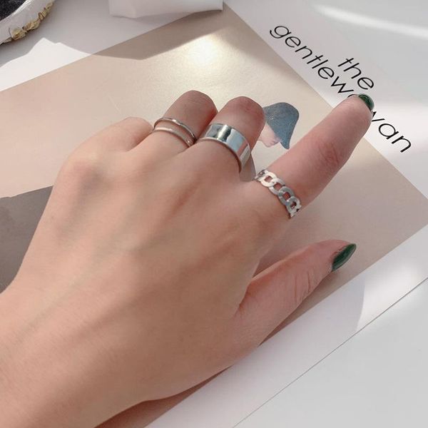 

wedding rings punk geometric silver color metal circular set for women fashion opening finger buckle tail ring 2021 jewelry, Slivery;golden