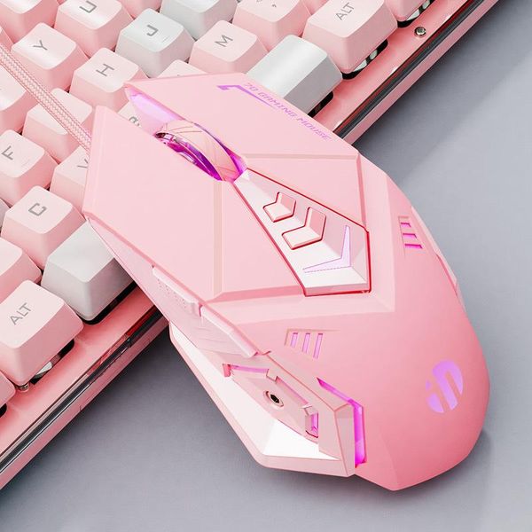 

mice wired usb gaming mouse pink mute rgb gamer 7 buttons optical office computer for desklapergonomic game