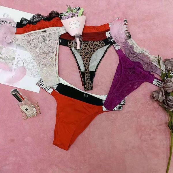 

women's panties bikini lace thong letter rhinestones underwea brand design comfort satin intimates underwear pink, Black;pink