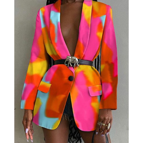 

women's suits & blazers tie dye blazer women 2021 casual jacket female for autumn button long sleeve and jackets coat, White;black