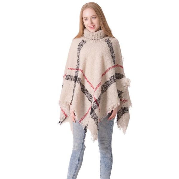 

scarves european and american cape femme autumn winter cashmere warm wool scarf women loose plaid shawl, Blue;gray