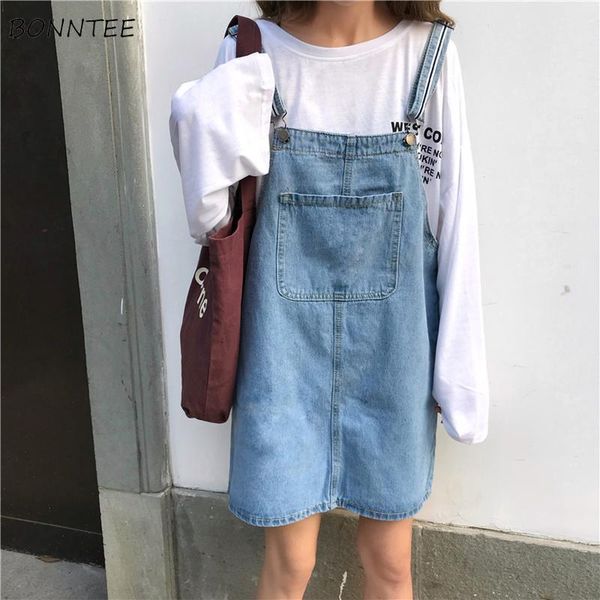 

casual dresses dress women loose slim korean style denim sleeveless simple womens pockets daily mini spaghetti strap trendy 202, Black;gray