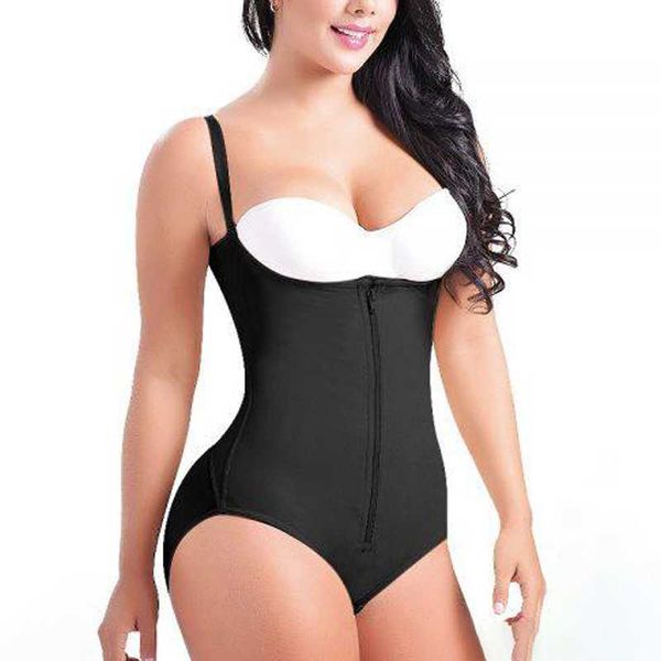 

women's shapers women tummy control shapewear weight loss bodysuit with zipper cincher flatten abdomen fajas, Black;white