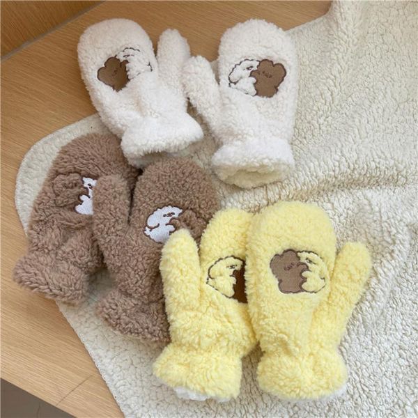 

hats, scarves & gloves sets girl plush cartoon cuddling cute autumn winter warm korean ins thicken fur mitten lovers girls, Blue;gray
