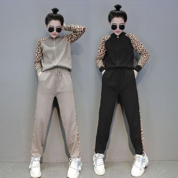 

women's two piece pants autumn oversized casual zip women cardigan sweater tracksuits leopard knitted jumper suits +harem 2/two pieces, White