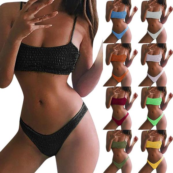 

women's swimwear bikini 2021 women solid set push-up summer fashion color split swimsuit beach monokini, White;black