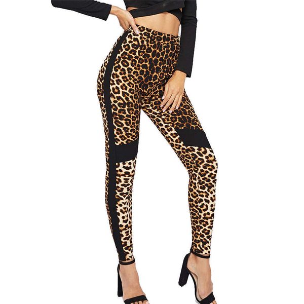

2021large women's elastic waist stitched leopard yoga running pants, Gray