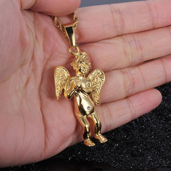 

pendants personality retro punk rock gothic male angel wings titanium steel necklace pendant, Black