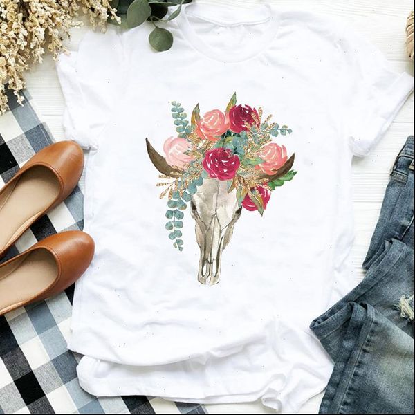 

women lady 90s heifer bull skull vintage cartoon print t tee womens tshirt female shirt clothes graphic t shirt, White