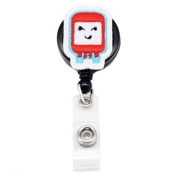 

custom cute key rings blood bag medical nurse retractable felt id badge holder reel with alligator clip for gift, Slivery;golden