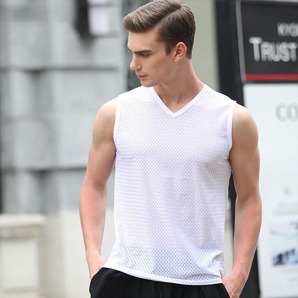 

ice silk tank men bodybuilding singlet gym sleeveless shirt fitness clothing sportwear summer vest mesh holes undershirt, White;black