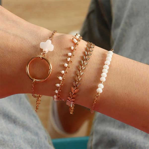 

charm bracelets fashion bohemian gold crystals for women boho beads jewelry geometric link chains hand chain bracelet set, Golden;silver