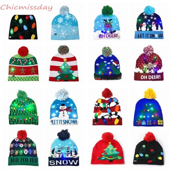 

16 style led christmas halloween knitted hats kids baby moms winter warm beanies pumpkin snowmen crochet caps