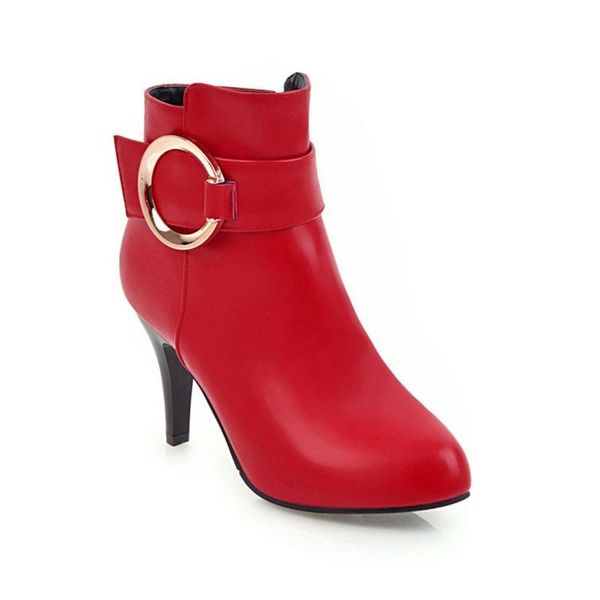 

boots women autumn winter ankle pointed toe zip high heels 9cm short wedding party ladies shoes plus size 31-43, Black