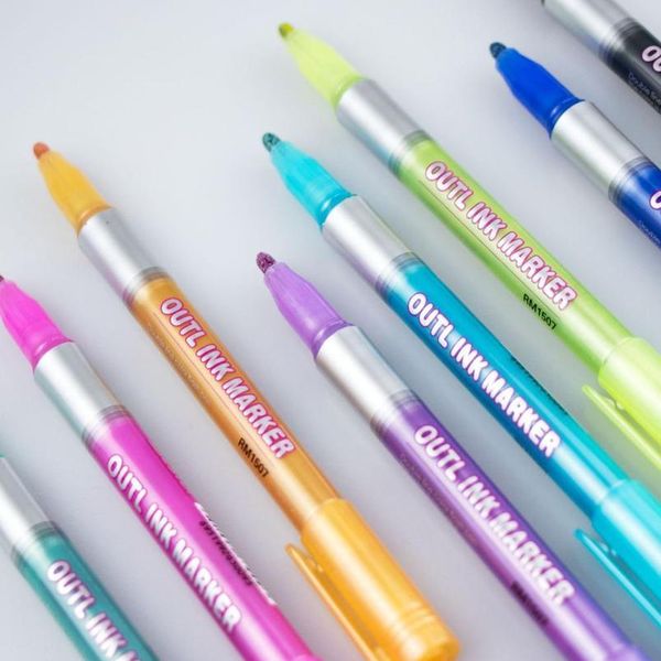 

8/12 colors metallic double lines art markers out line pen stationery art drawing pens for calligraphy lettering scra jllugj